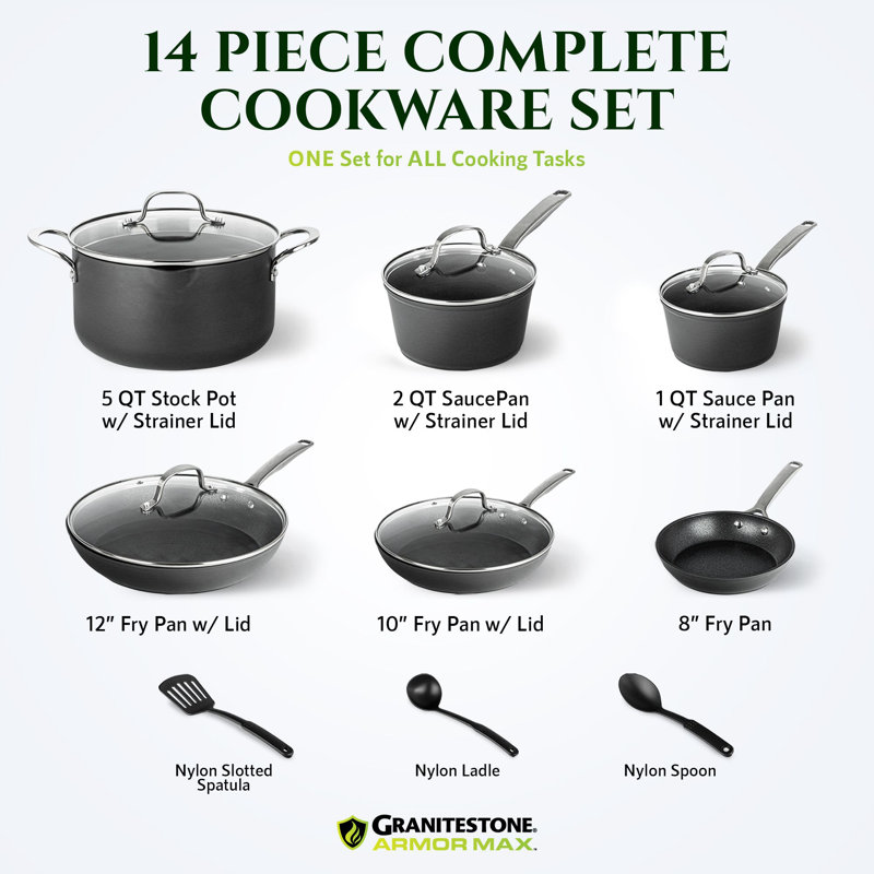 Granitestone Armour Max 14 Piece Hard Anodized Nonstick Durable Cookware Set