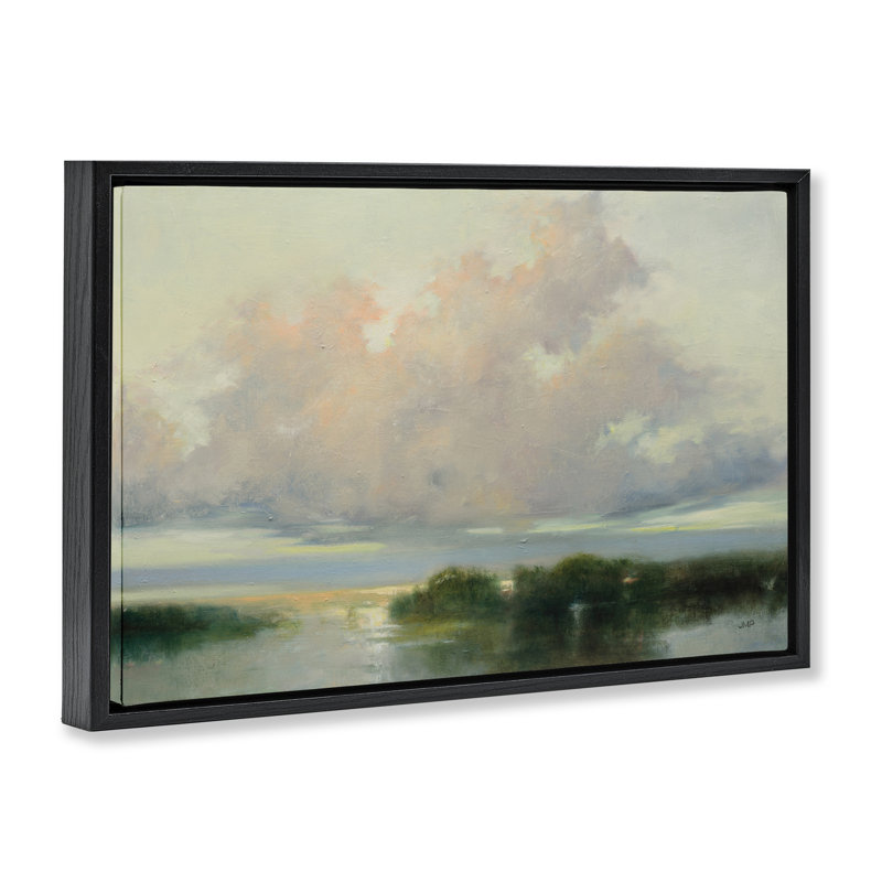 Cadre flottant avec nuages et courants, design par Julia Purinton, Cadre flottant noir de jais, H 17 po x l 25 po