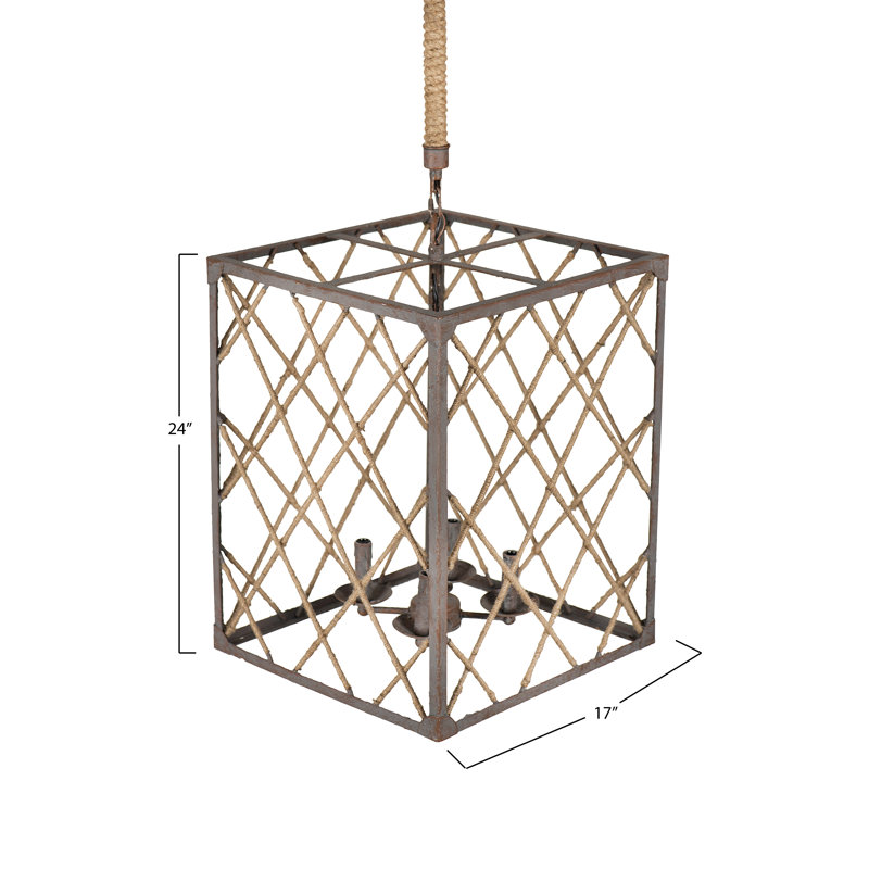 Rustic Metal and Jute Rope Ceiling Light