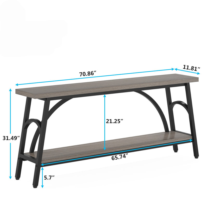 Canapé console 70,8 po de style industriel avec structure en métal robuste, solution de rangement de qualité supérieure, Gris