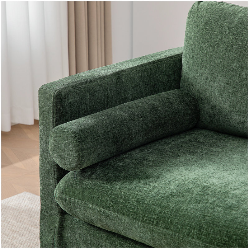Très grand canapé à deux places de 82,68 po de large, revêtu de chenille, avec deux coussins d'accoudoir et deux coussins de dossier, convient aux chambres à coucher, aux salons et aux sièges de fenêtre. Vert