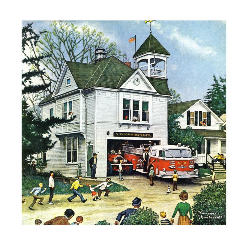 The New American LaFrance Is Here (Firehouse) by Norman Rockwell - Print on Canvas, 66.04 cm H x 66.04 cm W x 3.175 cm D