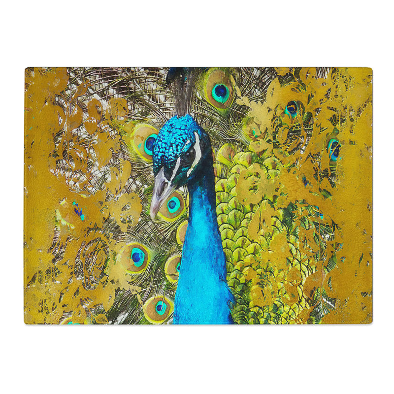 Dazzling Peacock Bird  Glass Chopping Board
