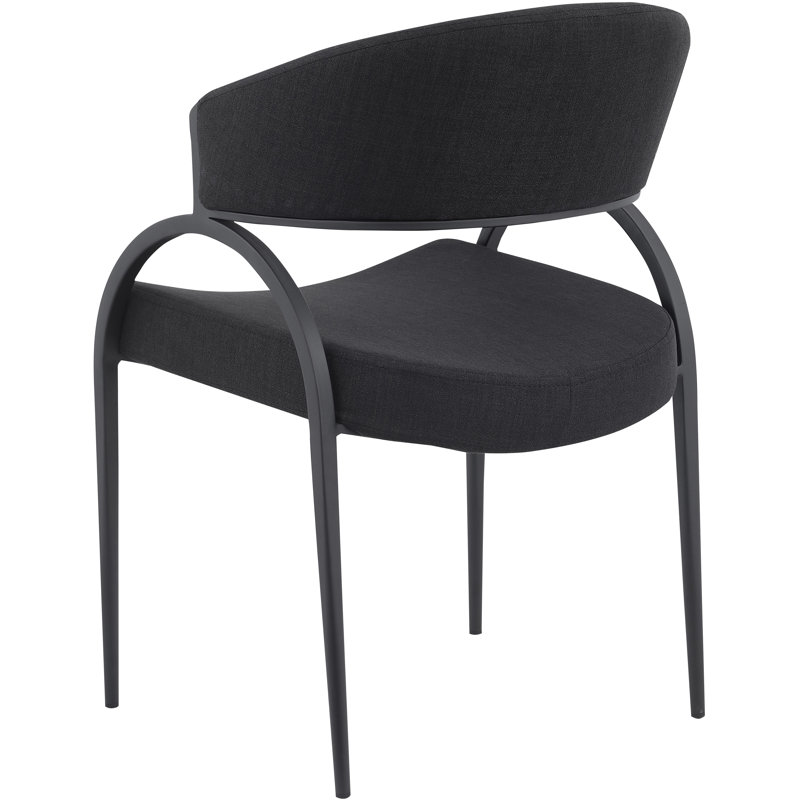 17.72'' H Upholstered Metal Armchair, Matte Black, Black Linen Textured Fabric