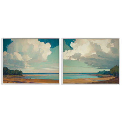 «Looming Clouds over Beach Scenes», ensemble de 2 impressions giclées encadrées, design par Elara Yasna