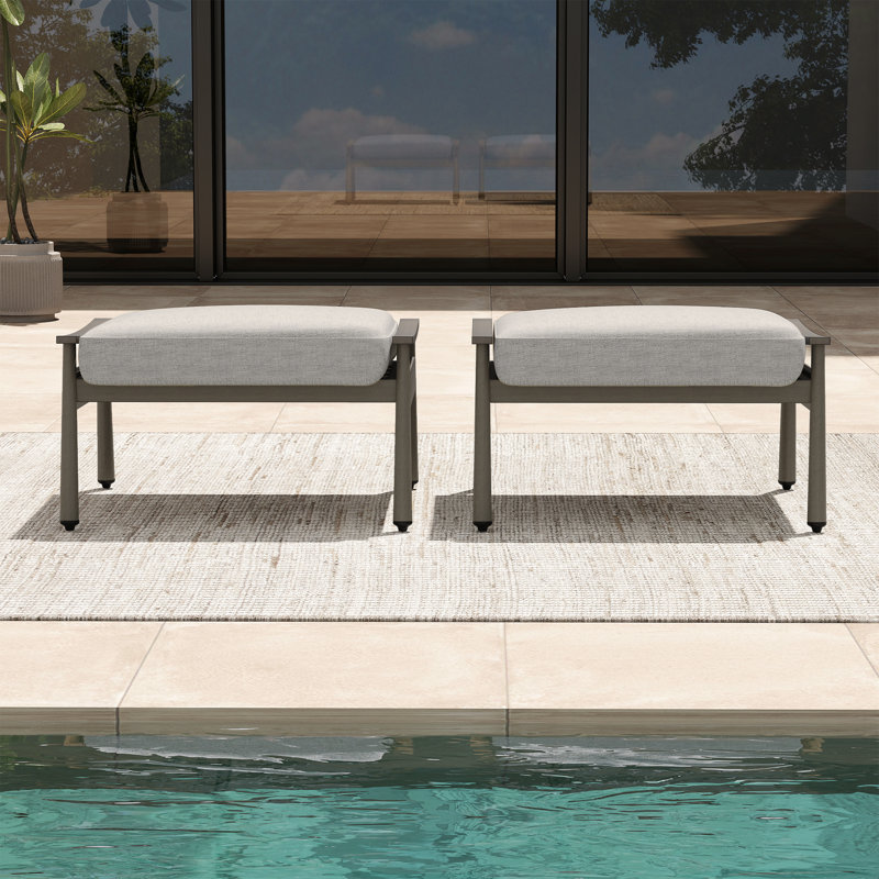 Repose-pieds d'extérieur en aluminium avec coussin Sunbrella® Mariène, Gris, Brun