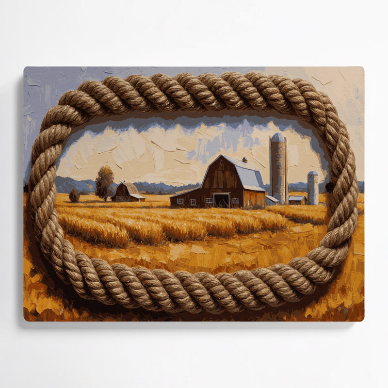 Ferme, corde métallique, art mural brun, H 24 po x l 36 po