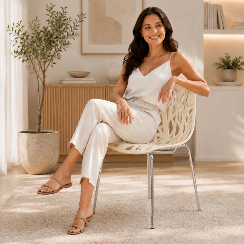 Stackable Dining Side Chairs with Floral Cutout Back and Stainless Steel Legs – Modern Kitchen, Restaurant, or Banquet Seating