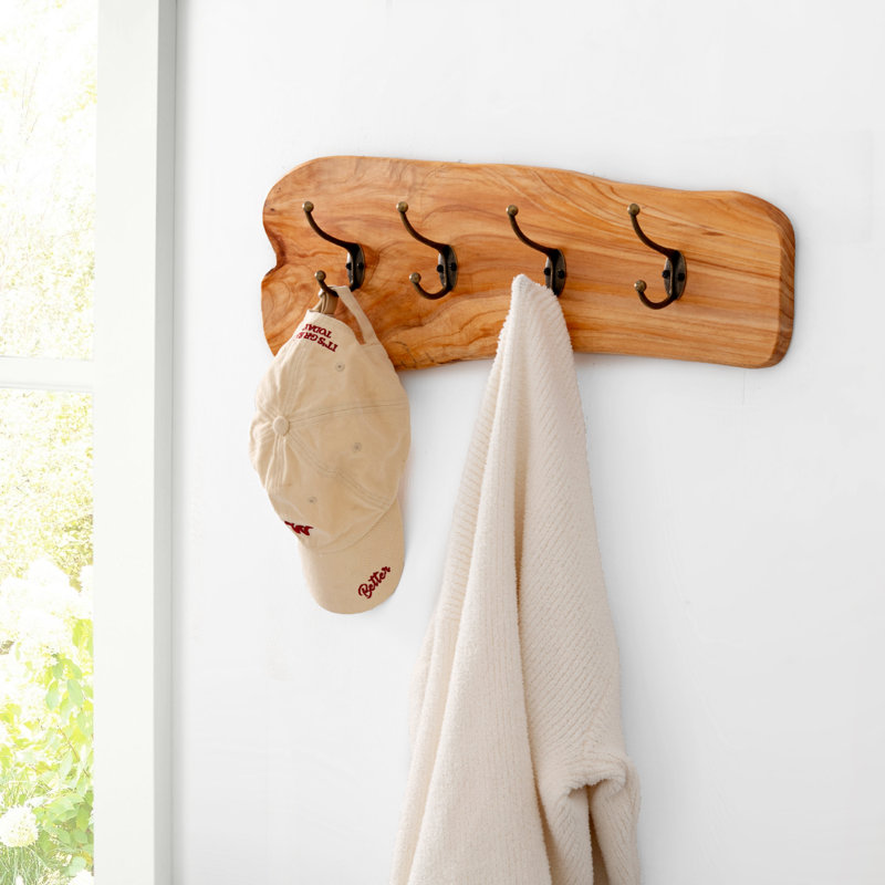 Portemanteaux rustique en bois de cèdre avec 4 crochets