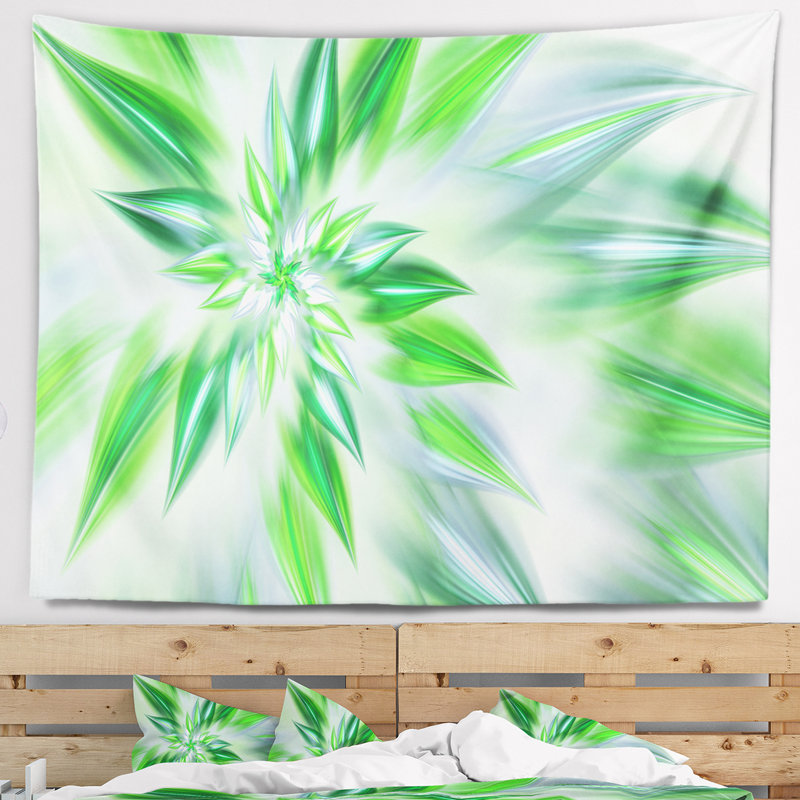 Tapisserie floral exotique of green pétales, H 78 po x l 92 po