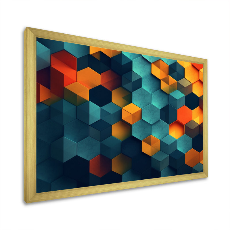 Abstractions géométriques orange et turquoise, reproduction sur toile, H 30 po x l 40 po x P 1,5 po