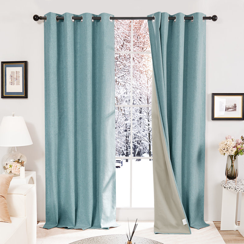 Lythrodontas Faux Linen Total Blackout Curtain Panels, 52" W x 108" H, Teal