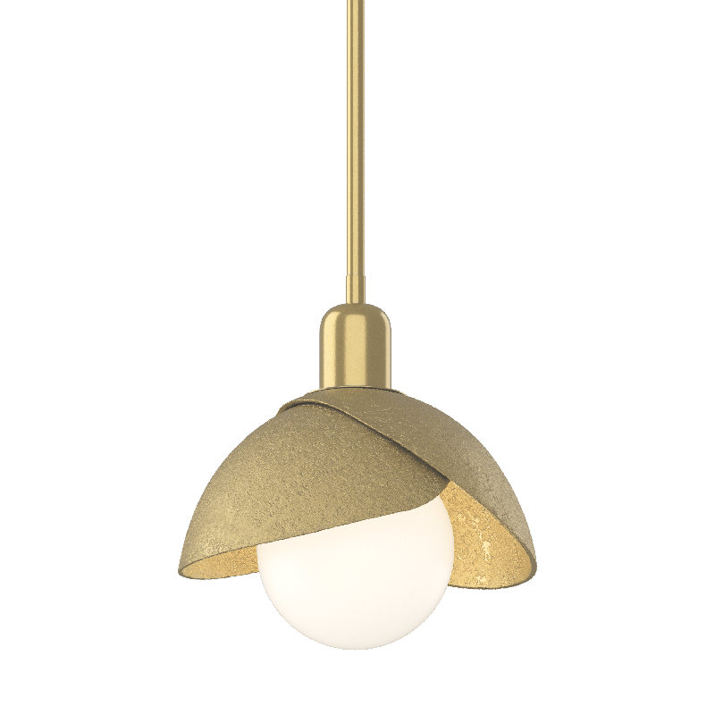 Brooklyn 1 - Light Single Geometric Art Glass Pendant, Modern Brass, White Art Glass