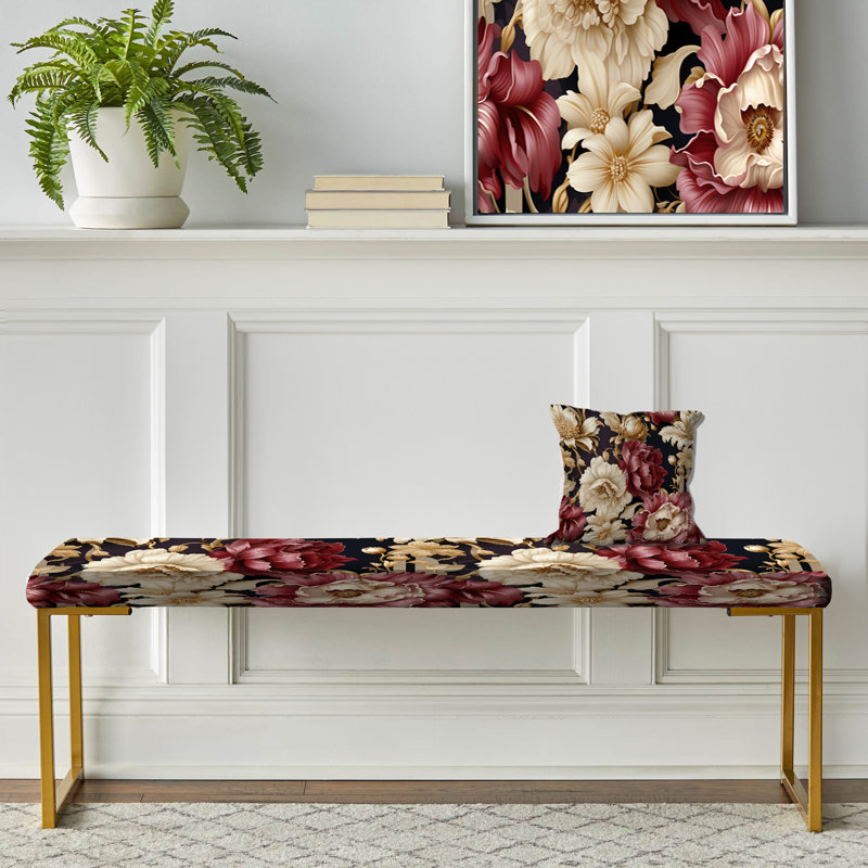 Banc rembourré or, Beige And Red Chic Elegance Peony Gardens