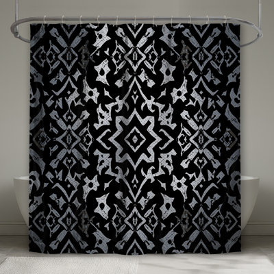 Rideaux de douche noirs très longs à motif damassé