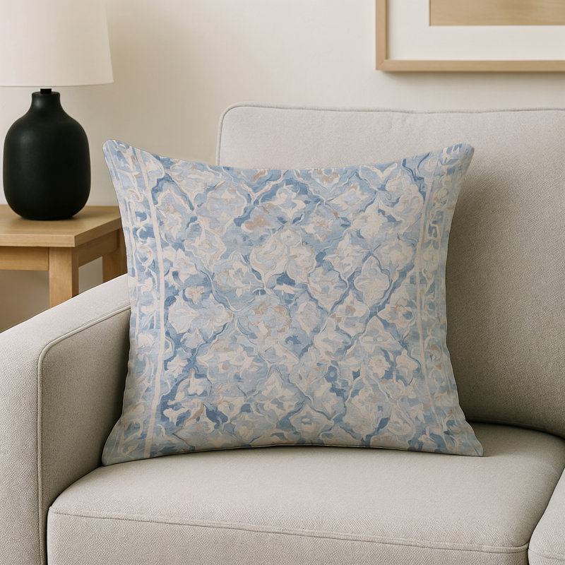 Coussin décoratif intérieur / extérieur gris Modern Modern, Carré 18 po, Gris / bleu géométrique