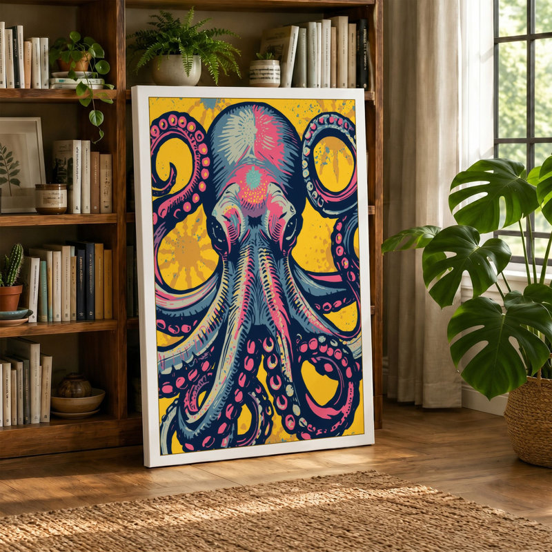 Ornamental Octopus Art Deco - Wrapped Canvas, 36x24 - 91.4 x 61.0 cm, Black Border