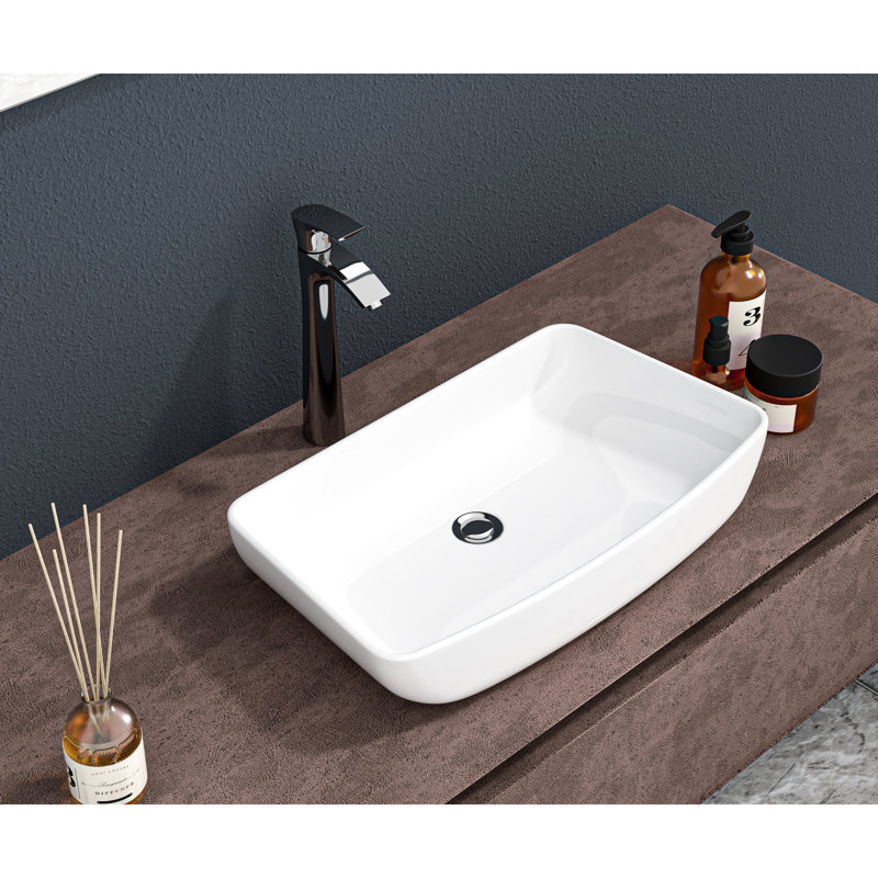 24"X15" Ceramic Rectangular Bathroom Vessel Sink - Modern, Stain , Countertop Mounted For Home And Restaurant Modern , Installation Multiple Settings