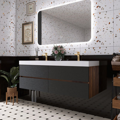 Walnut Bathroom Vanity With Glossy White Solid Surface Sink