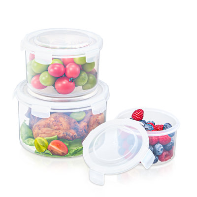 Sorbus Airtight Clear Food Storage Container Plastic Stackable, Snap Lid BPA free – Round 3 Pack, Clear