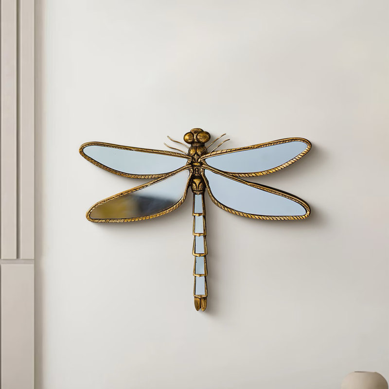 Dragonfly Shaped Accent Mirror with Golden Finish
