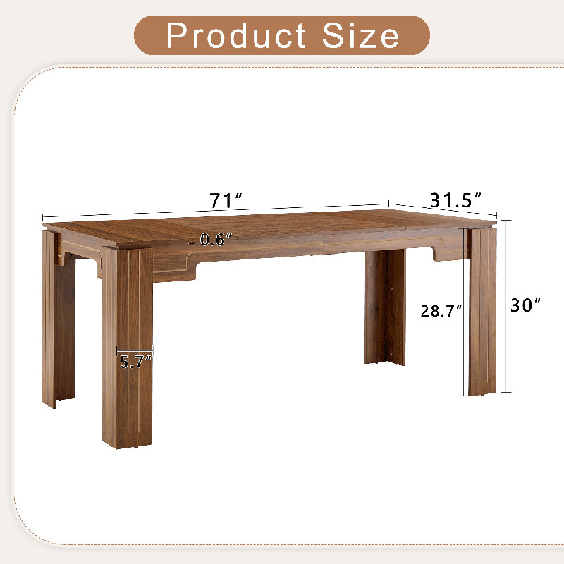 Table de salle à manger 71 po., Bois manufacturé, Brun