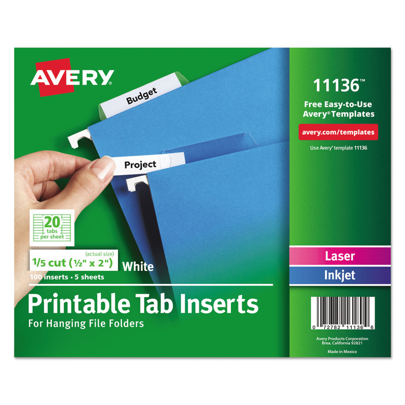 Avery® Laser/Ink Jet Inserts For Hanging File Fold Paper Hanging Files Cabinet