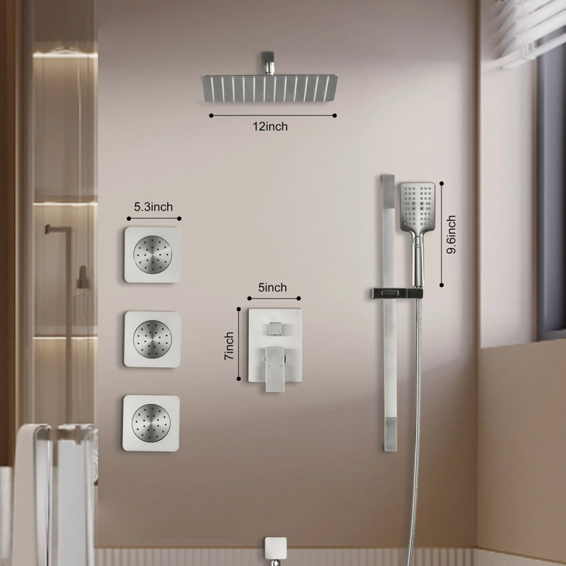 Complete Shower System With Rough In-valve, Brushed Nickel