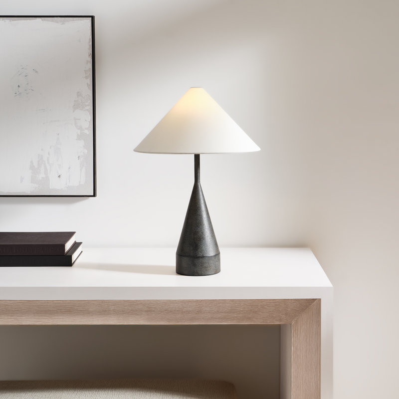 Kelly Wearstler Brachion 1 Light Bedroom Home Office Living Room Lamp With White Linen Shade, Black