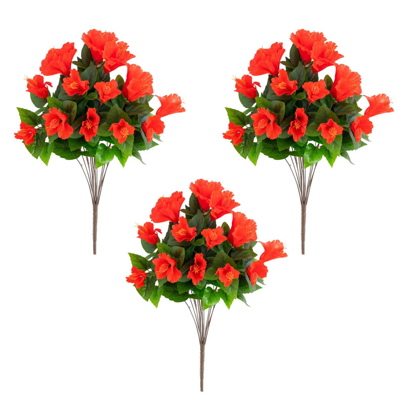 19 po Buisson d'hibiscus artificiel résistant aux rayons UV (intérieur / extérieur) - ensemble de 3, Rouge