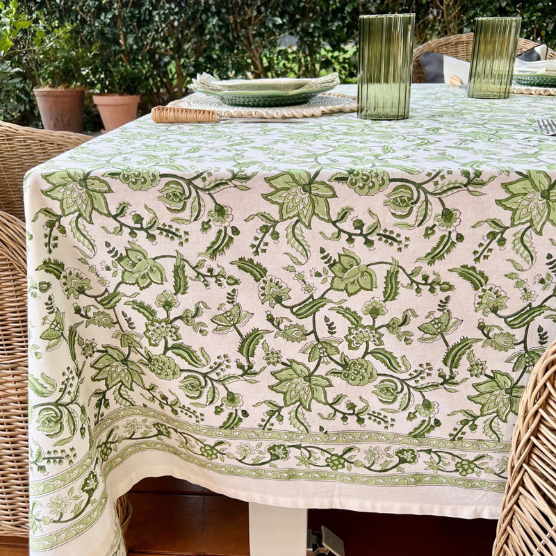 Green Chintz Tablecloth, 60" Square