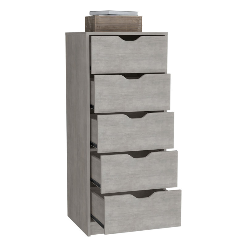 Commode haute 5 tiroirs Basilea, système coulissant, Gris
