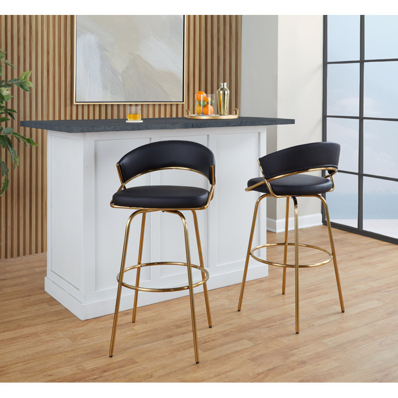 Jie 30" Fixed-Height Barstool - Set Of 2, Black, Gold