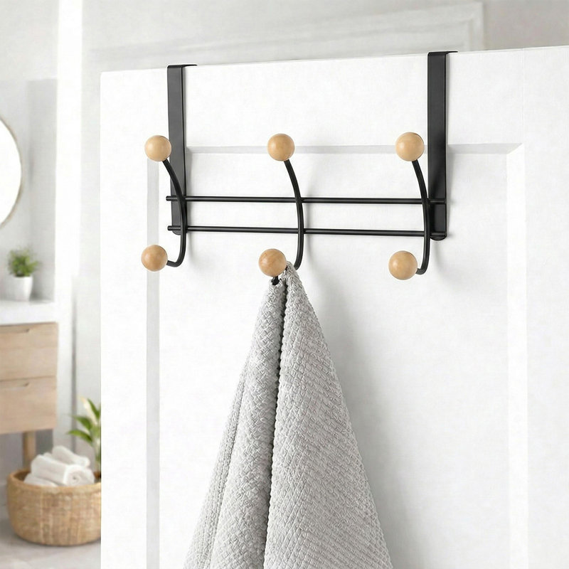 6-Hook Over-the-Door Hook Rack, Black/Natural