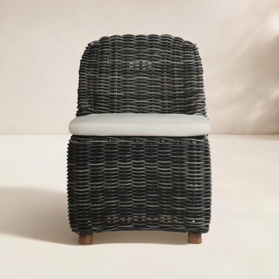 Dalva Wicker Premium All-Weather Wicker Outdoor Dining Side Chair with Cushion