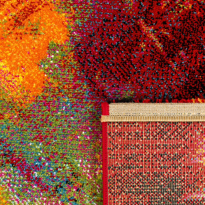 Tapis rose / jaune / vert en polypropylène tissé à la machine Deiselle, Rectangle 2 pi 8 po x 4 pi 11 po