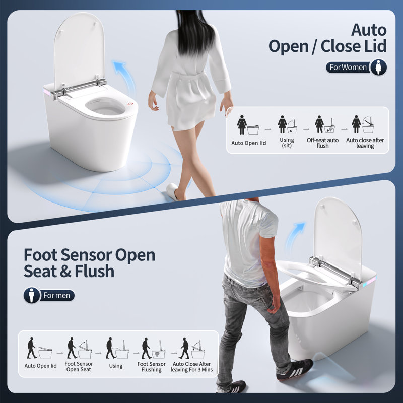 Toilette intelligente de luxe avec bidet DeerValley: couvercle à ouverture / fermeture automatique, écran en mousse, réservoir intégré et pompe pour basse pression, 17,5 po de hauteur ADA en blanc