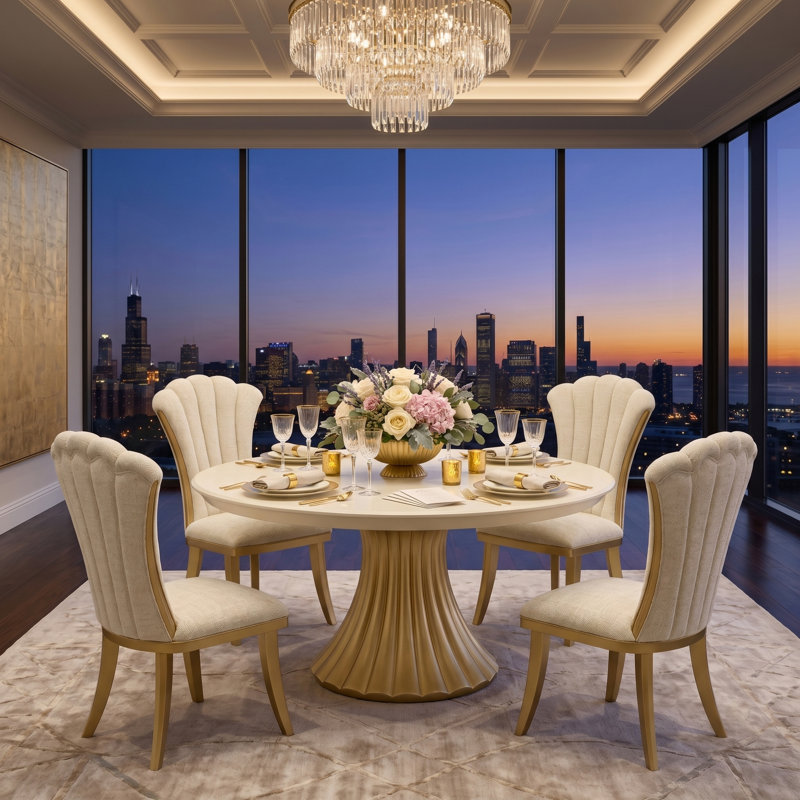 Fantosini 5-Piece Round Dining Room Set - Creamy Pearl