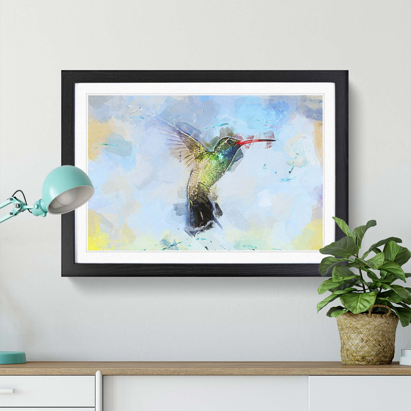 Hummingbird Paint Smudge in Abstract - Framed Print, Black, 50cm H x 76cm W x 2cm D