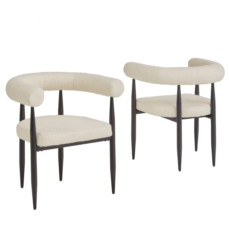 Gaidos Black Finish Metal Ivory White Boucle Dining Chair (Set Of 2)
