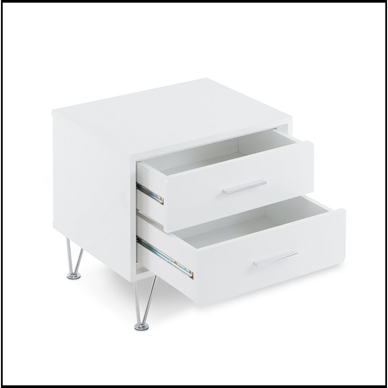 Deoss White Finish Accent Table, White/Chrome