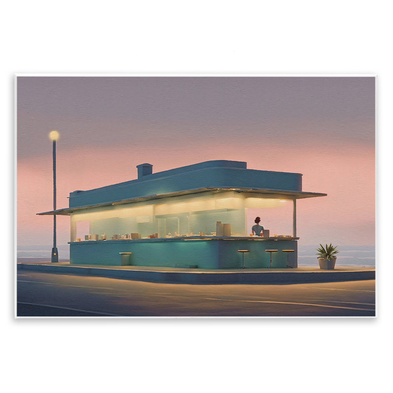 «Lone Beach Diner at Sunset», art mural par Noah Bay, H 10 po x l 15 po