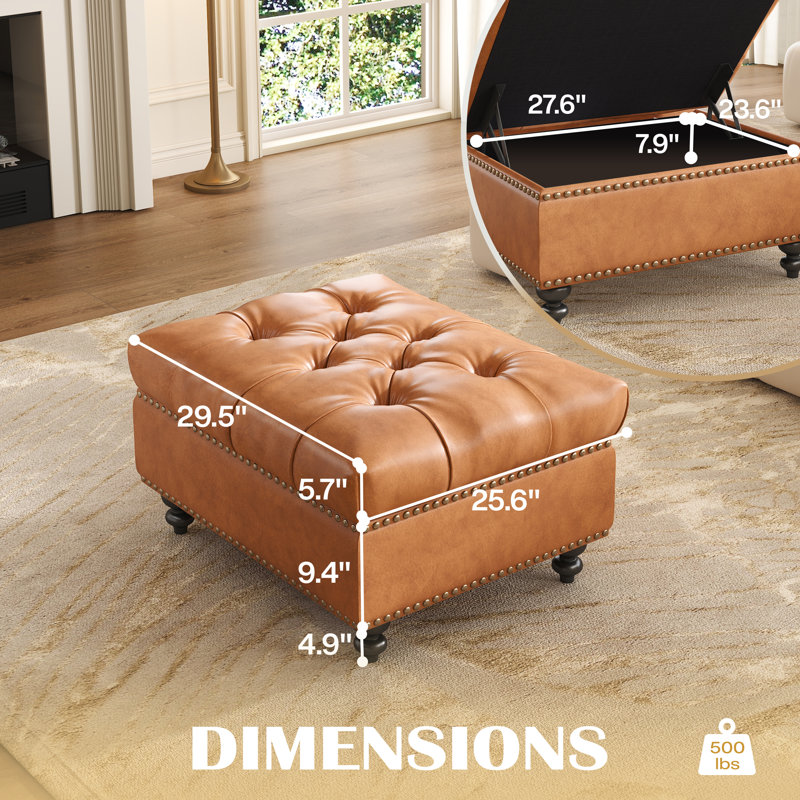 Faux Leather Handmade Ottoman with Storage