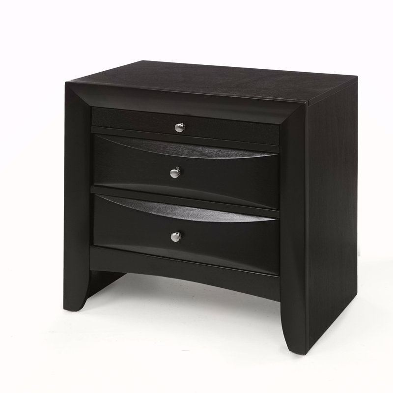 Black 2-Drawer Nightstand With Tray