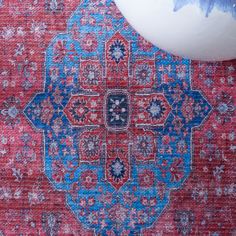 Kingsford Oriental Cotton Blue/Rust Area Rug, Runner 2' x 8'