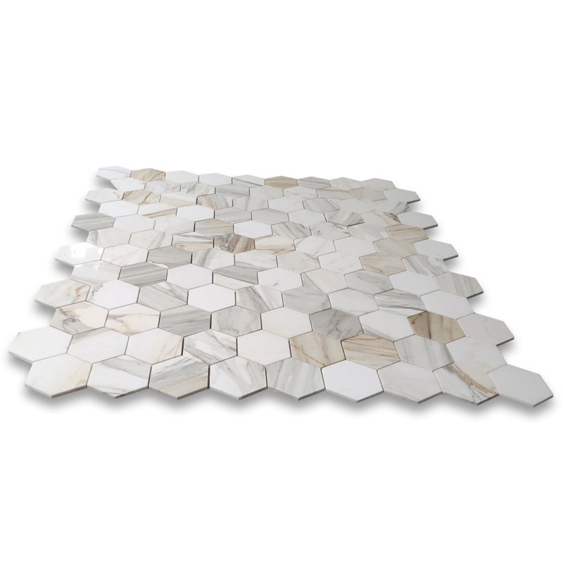 Calacatta 12" x 11" Marble Mosaic Tile, White/Gray