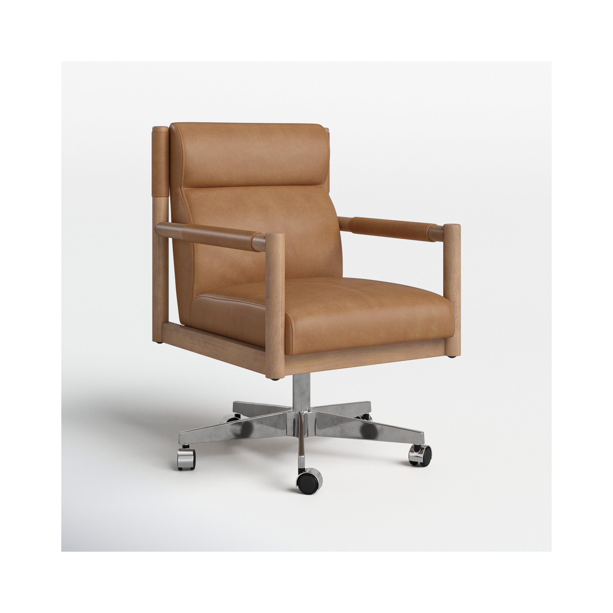 Finn Swivel Office Chair, Light Brown Genuine Leather