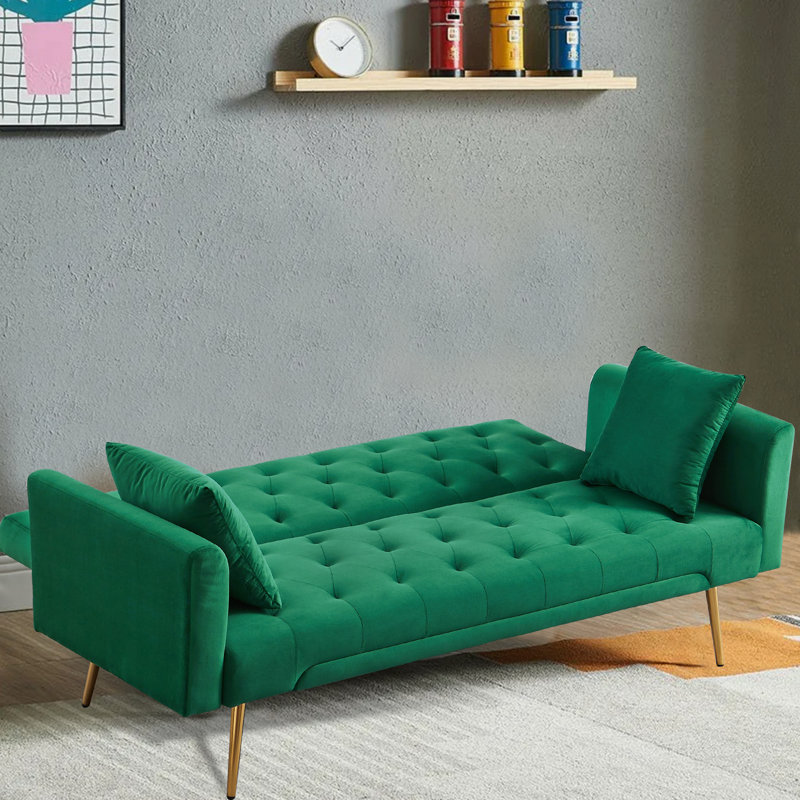 Canapé-lit rembourré de style moderne 71,65 po, Velours vert