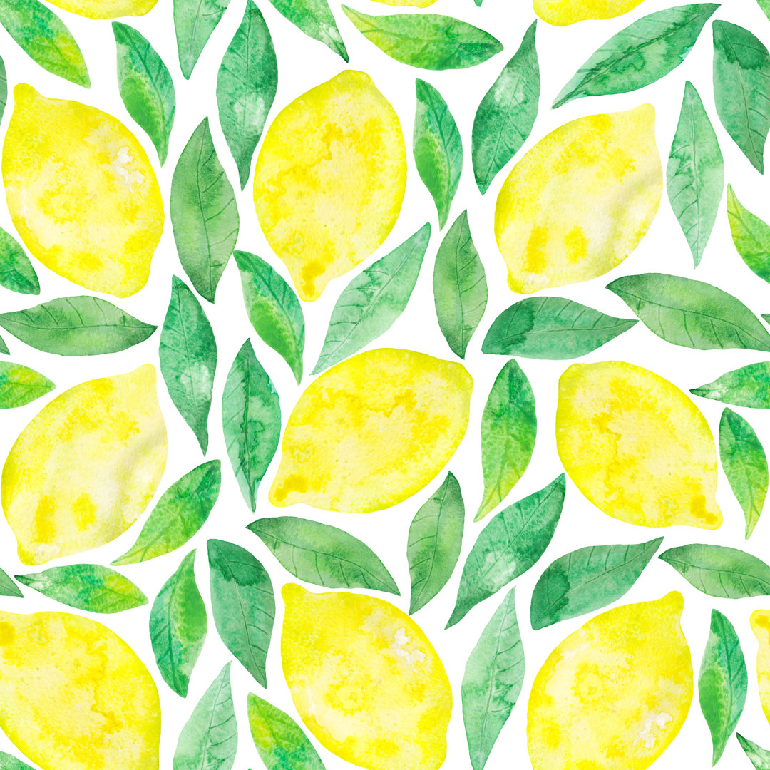 Watercolor Lemon Seamless Pattern von Nadydy - Kunstdrucke auf Leinwand