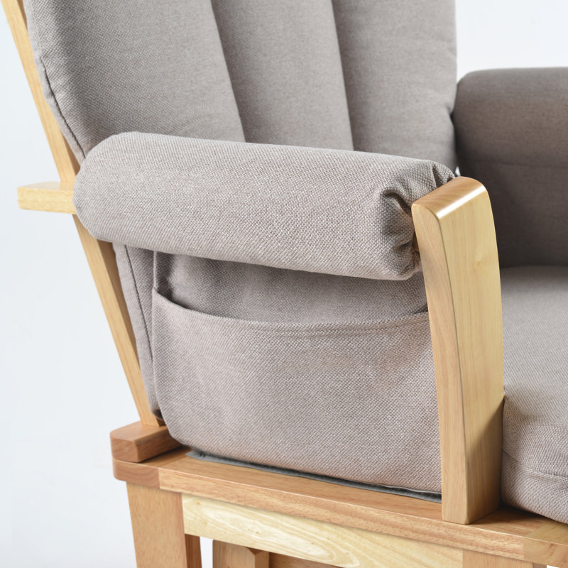 Fauteuil oscillant et repose-pieds Joy, Gris, Bois naturel